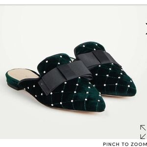 Ann Taylor Lorelle Pointed Toe Velvet Mules Bow Rhinestone Embellished Size 8.5M